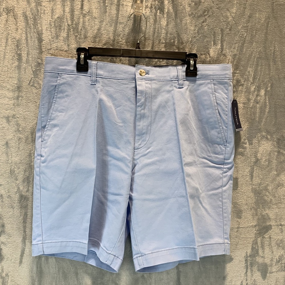 Nautica‎ Men's Deck Shorts 35 LIght Blue Anchor Classic Fit Stretch 8.5 in